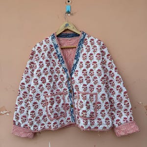 Handmade Indian Cotton Quilted Jacket: Floral Patchwork Coat