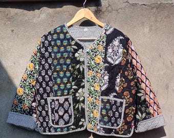 Floral Patchwork Cotton Quilted Jacket: Lightweight Fall Layer