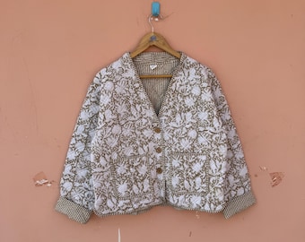 Floral Patchwork Cotton Quilted Jacket: Reversible Lightweight Coat