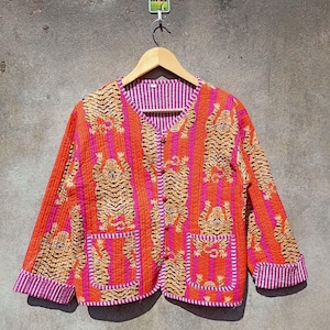 Indian New Quilted Cotton Tiger Print Jacket, Unique Handmade Fashion Comfortable Dressing, Thoughtful Gift for Any Occasion Christmas Gift