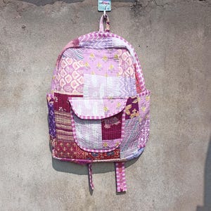 Indian Cotton Quilted Patchwork Backpack, Stylish Multi-Color Bag, Great for Commuting or Leisure, Special Gift for Fashion Lovers Christmas