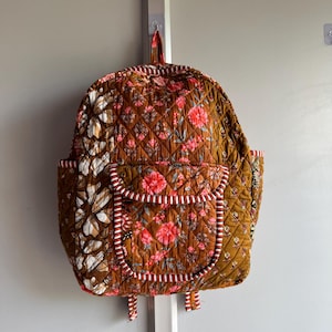 Indian Pure Cotton Quilted Patchwork Backpack, Laptop Bag, Handmade Bag, Reversible Bag, Tote Backpack Cotton, Handmade Quilted