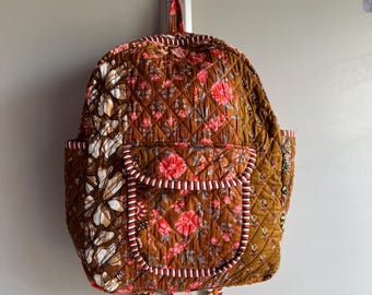 Cotton Quilted Patchwork Backpack: Handmade Laptop Bag