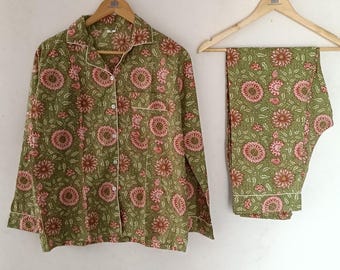 Conjunto de pijama de algodón hecho a mano: pijama indio para estar en casa