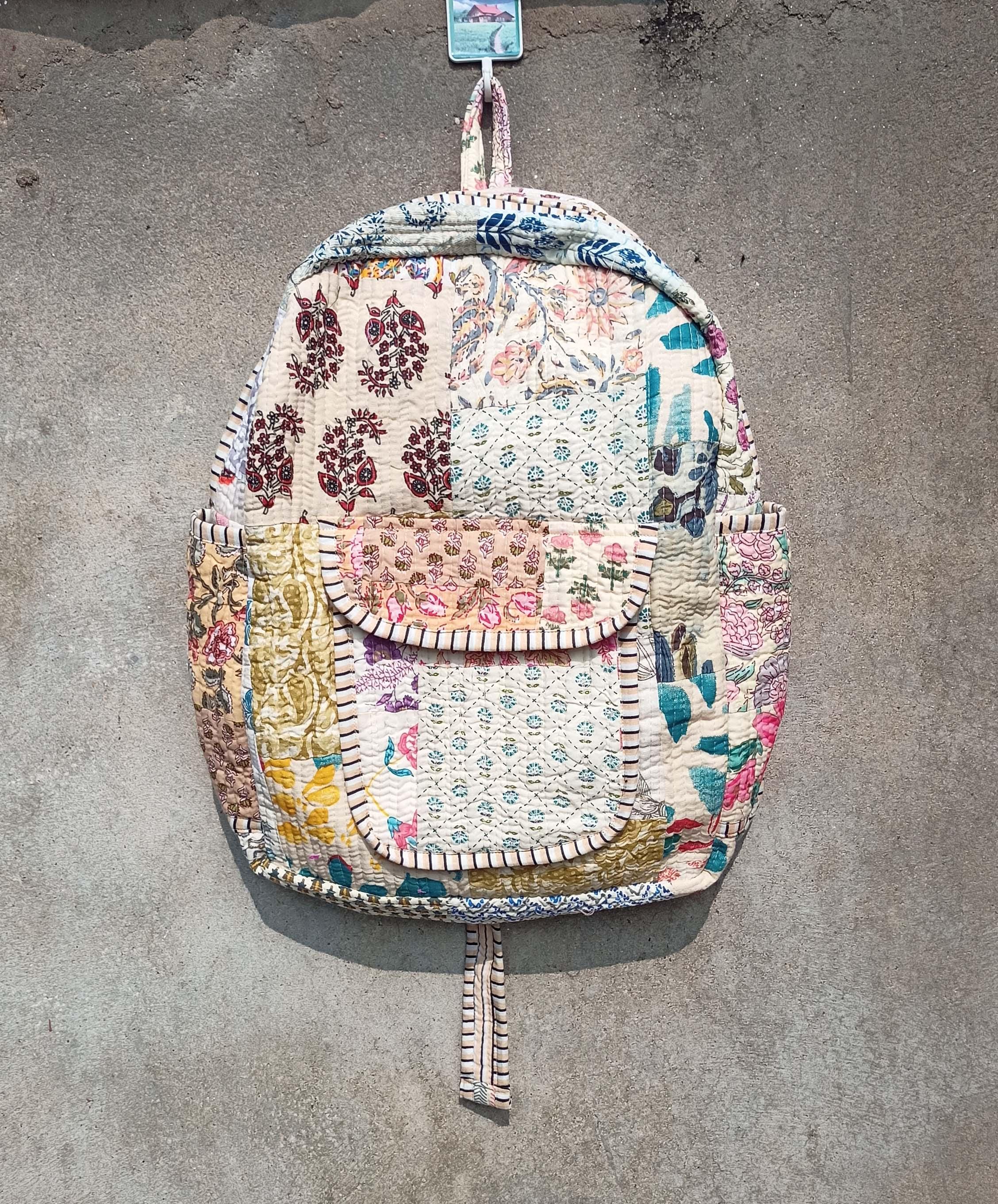 Handcrafted Multicolor Patchwork Quilted Backpack by Kutchcraft We main image 4