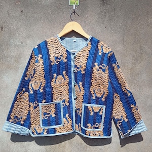 Indian New Quilted Cotton Tiger Print Jacket, Unique Handmade Fashion Comfortable Dressing, Thoughtful Gift for Any Occasion Christmas Gift