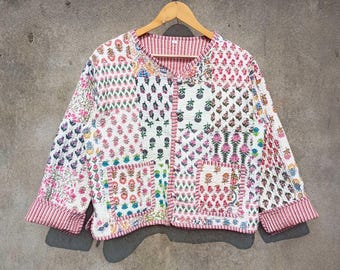Floral Patchwork Cotton Quilted Jacket: Lightweight Fall Layer