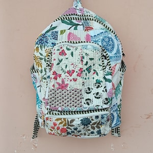 Indian Pure Cotton Quilted Patchwork Backpack, Stylish Multi-Color Bag, Great for Commuting or Leisure, Special Gift for Fashion Lovers
