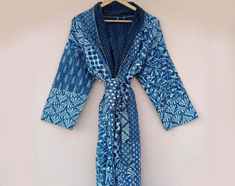 Handmade Quilted Cotton Robe: Indian Winter Loungewear
