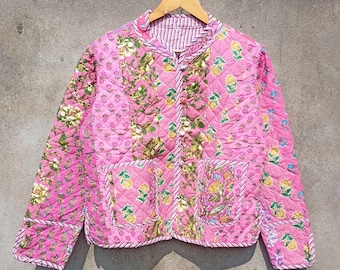 Floral Patchwork Cotton Quilted Jacket: Lightweight Fall Layer