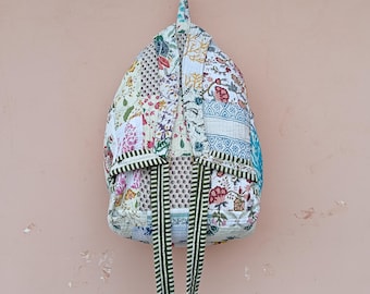Hand Quilted Patchwork Cotton Backpack: Colorful Commuter Bag