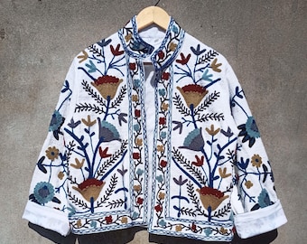 Handmade Cotton Suzani Embroidered Jacket: Ethnic Bohemian Coat