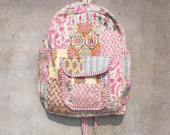 Cotton Quilted Patchwork Backpack: Colorful Indian Style Bag