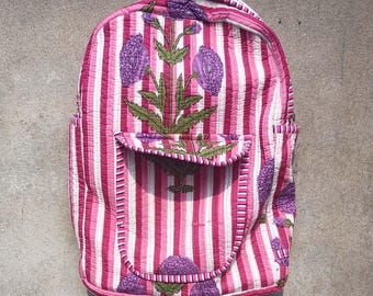 Cotton Patchwork Quilted Backpack: Indian Floral Print Bag