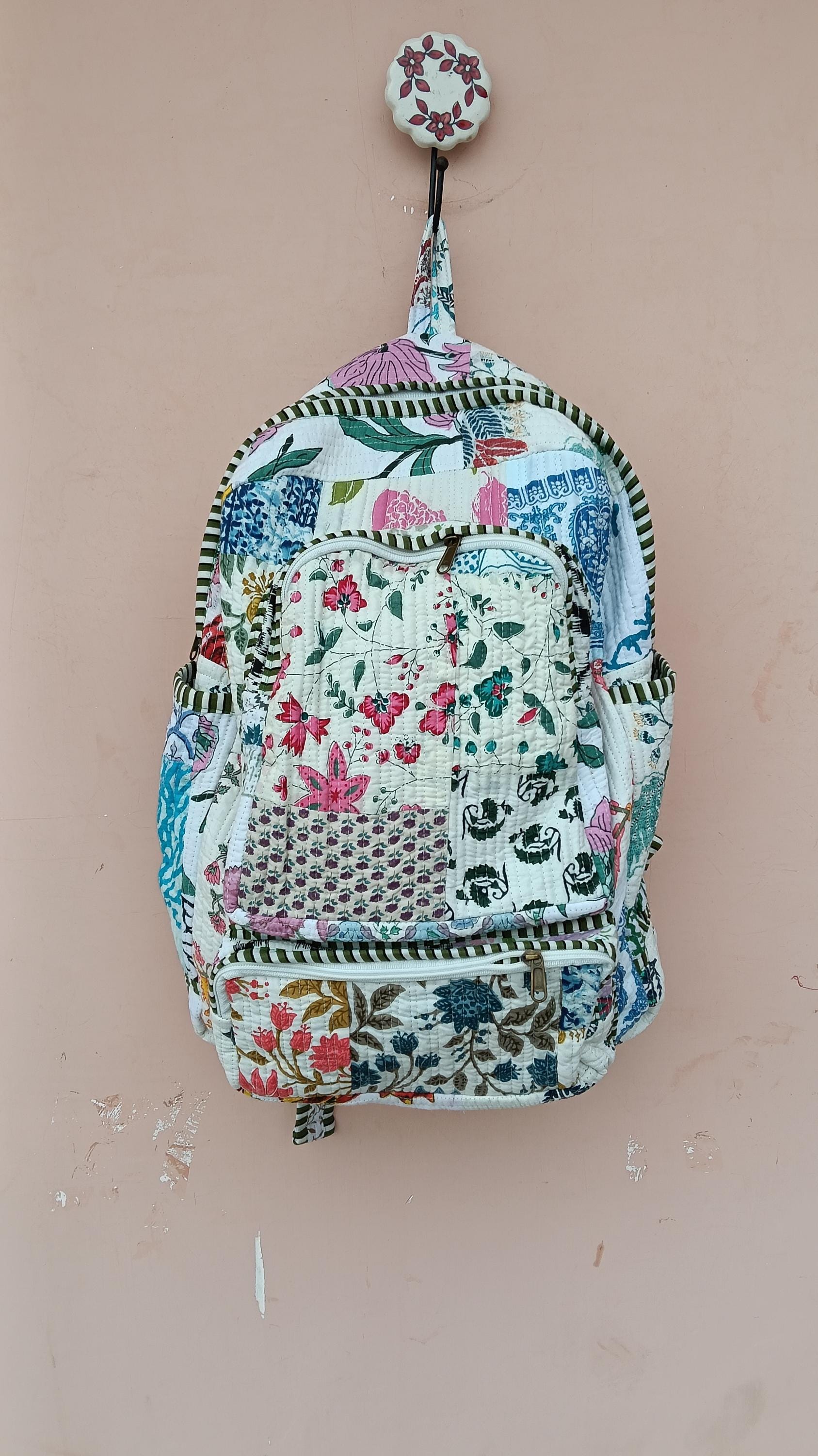 Handcrafted Multicolor Patchwork Quilted Backpack by Kutchcraft We main image 3