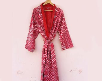 Handmade Quilted Cotton Robe: Indian Winter Loungewear