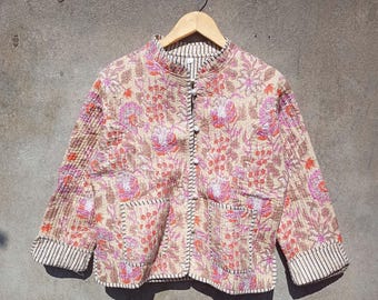 Floral Patchwork Cotton Quilted Jacket: Lightweight Fall Layer