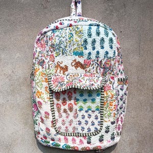 Cotton Quilted Patchwork Backpack, Stylish Multi-Color Bag, Great for Commuting or Leisure, Special Gift for Fashion Lovers Christmas Gift