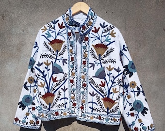 Handmade Cotton Suzani Embroidered Jacket: Ethnic Floral Coat