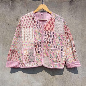 Handmade Indian Cotton Quilted Jacket: Floral Patchwork Coat