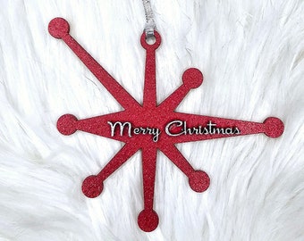 Retro Atomic Starburst Wood Ornament, Mid Century Modern MCM