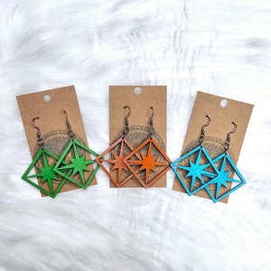 Retro Atomic Starburst Wood Earrings - Mid Century Modern