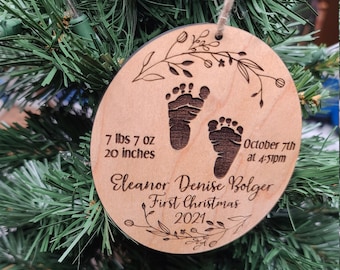 Baby's First Christmas Ornament, Birth Details, Newborn Baby Footprints