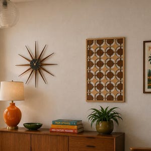 Arte mural de madera moderno de mediados de siglo: Diseño de estrella atómica