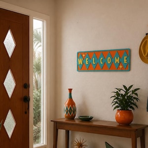 Mid Century Modern Welcome Sign, MCM Atomic Starburst