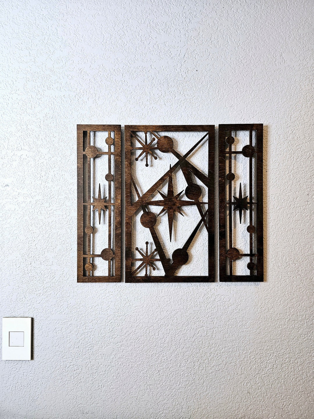 Mid Century Modern 3 Panel Wood Wall Art, Triptych Retro MCM Atomic ...