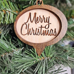 Engraved Mid Century Modern Wood Ornament, Vintage Retro Ornament