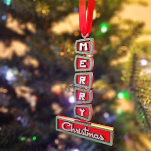 Mid Century Modern Motel Style Merry Christmas Ornament, MCM Retro Vintage Sign Ornament