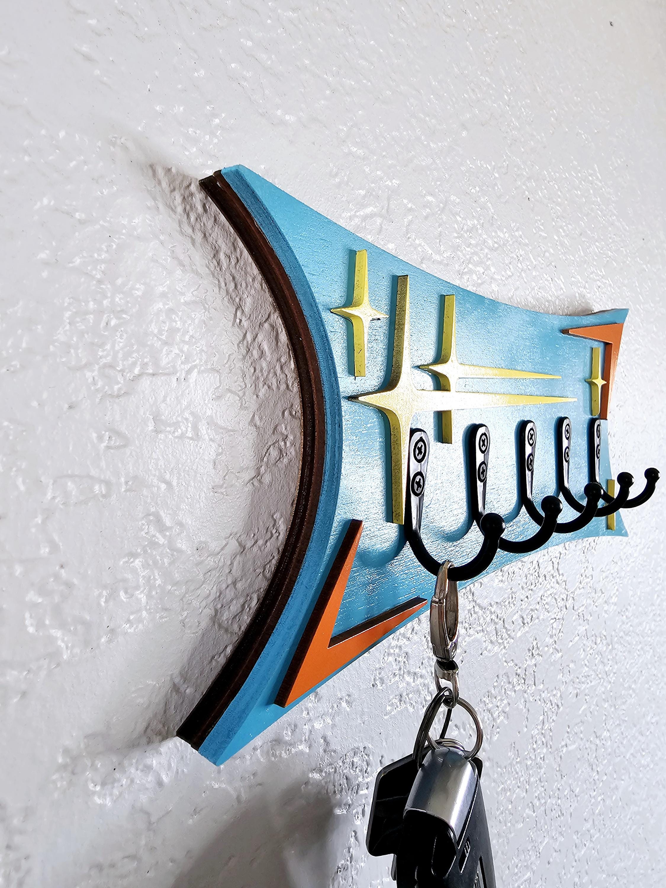 Mid-century Modern Key Ring Rack: Laser Cut Wood Leash Holder - Etsy