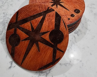 Mid Century Modern Engraved Coasters, Retro Vintage Style Coasters