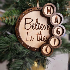 Engraved Wood Christmas Ornament: Retro Mid Century Sign