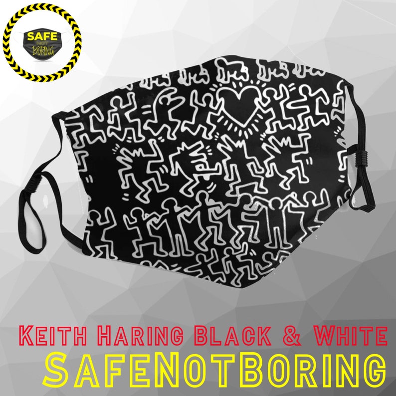 Keith Haring Black and White Face Mask Safe Not Boring image 1