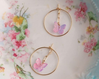 Valentine's Butterfly Earrings | Gold Hoops | Gift For Her | 14 Gold Filled