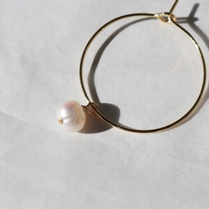 Minimal Pearl Hoops Valentine's Gift For Her Anniversary Jewelry 14K Gold Filled Elegant Jewelry image 6