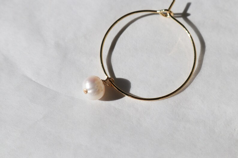 Minimal Pearl Hoops Valentine's Gift For Her Anniversary Jewelry 14K Gold Filled Elegant Jewelry image 6
