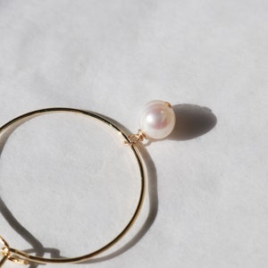 Minimal Pearl Hoops Valentine's Gift For Her Anniversary Jewelry 14K Gold Filled Elegant Jewelry image 8