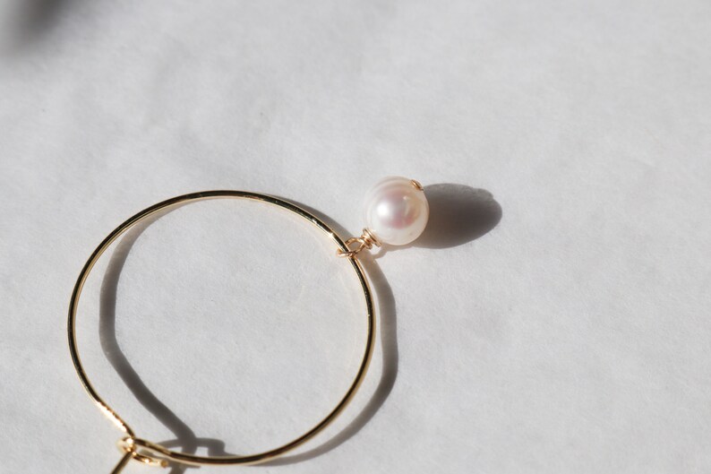 Minimal Pearl Hoops Valentine's Gift For Her Anniversary Jewelry 14K Gold Filled Elegant Jewelry image 8