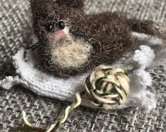 Clara the miniature felted-wool cat