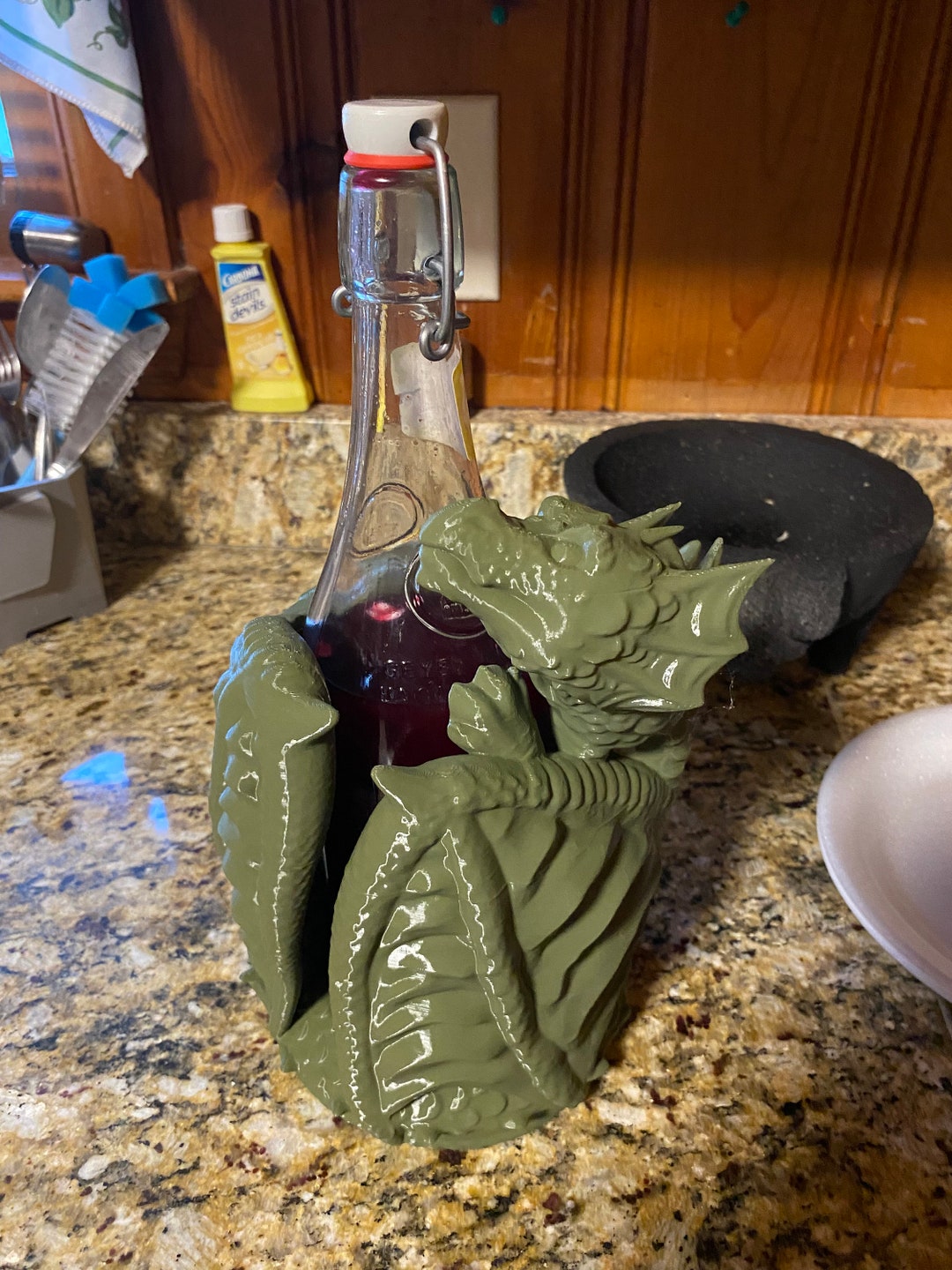 3D Printed Dragon Wine Bottle Holder Fantasy Home Decor Wine Lover