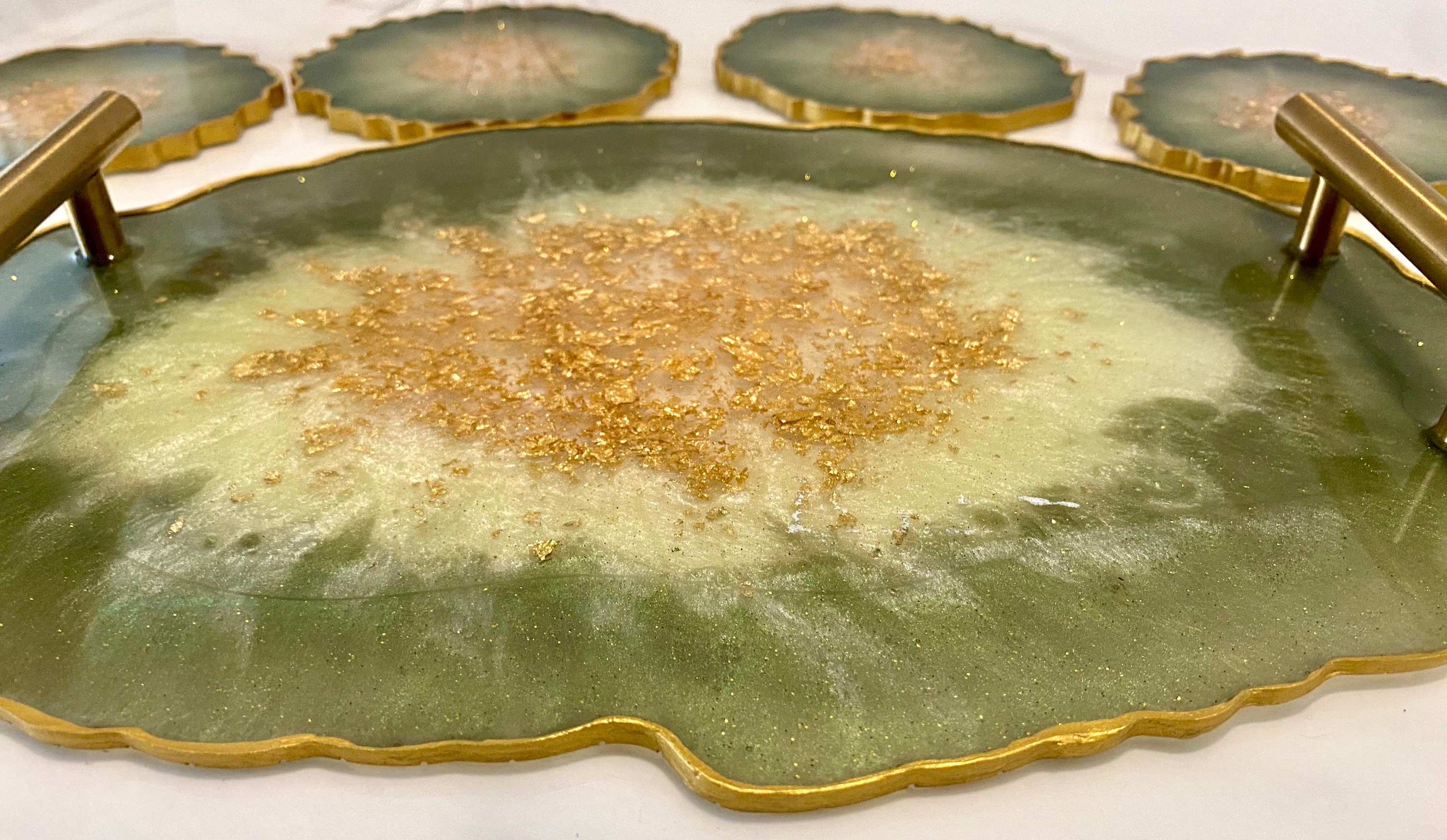 Epoxy Reain Tray W/ Handles and Matching 4 Piece Coasters Etsy