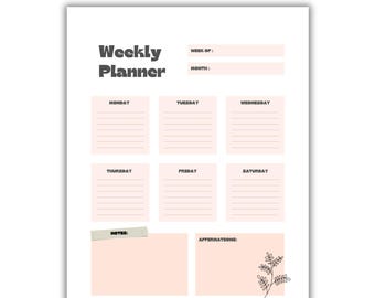 Weekly Planner | PDF Download | Digital Download | 8.5" x 11"
