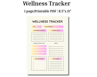 Printable Wellness Tracker: Self-Care Planner (PDF Download, 8.5"x11" A4 Size