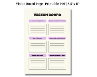Vision Board Template Printable | PDF File 8.5" x 11"