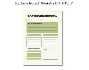 Printable Gratitude Journal | PDF Instant Download 8.5"x11"  | Gratitude and Daily Journal Template