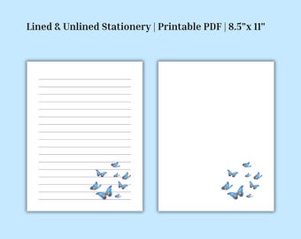 Printable Stationery | Penpal Writing Paper | Journal Pages | Stationery Set Lined Unlined