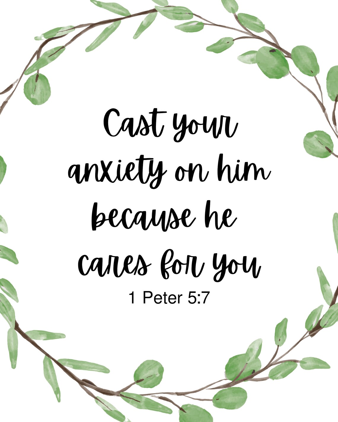 Cast Your Anxiety On Him 1 Peter 5 7 Printable Botanical Etsy